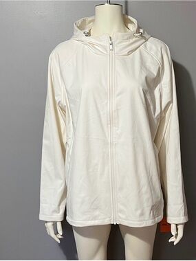 Women's Cream Hooded Utility Jacket - Lightweight Zip Front